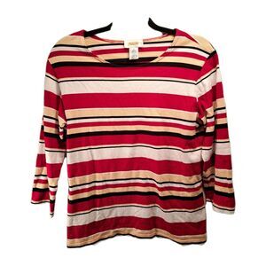 Talbots Red/Tan/White/Black Women's striped long sleeved top size XL